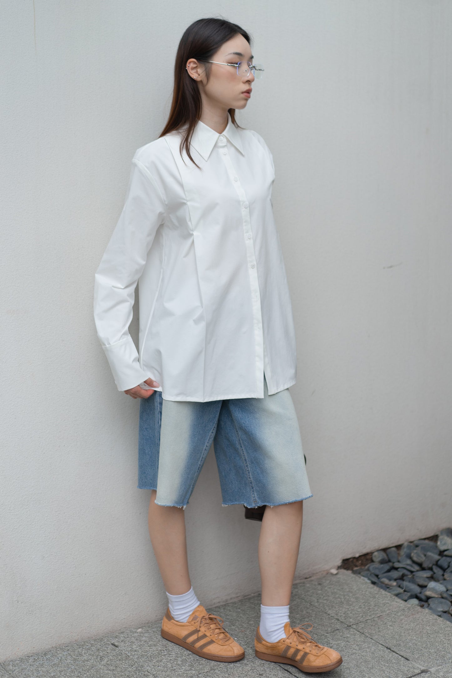 Oversized Pleated White Dress Shirt