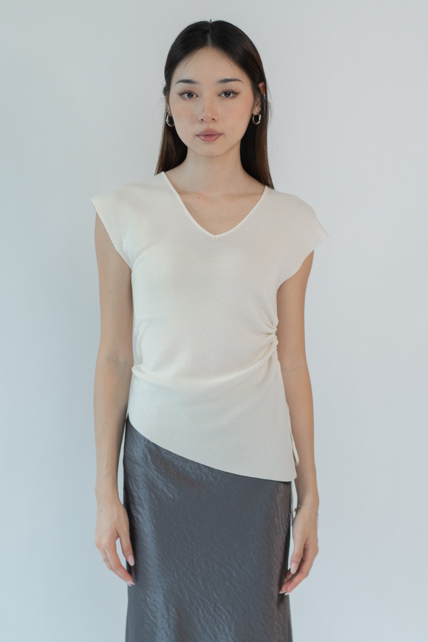 Tailored V-Neck Asymmetric Blouse