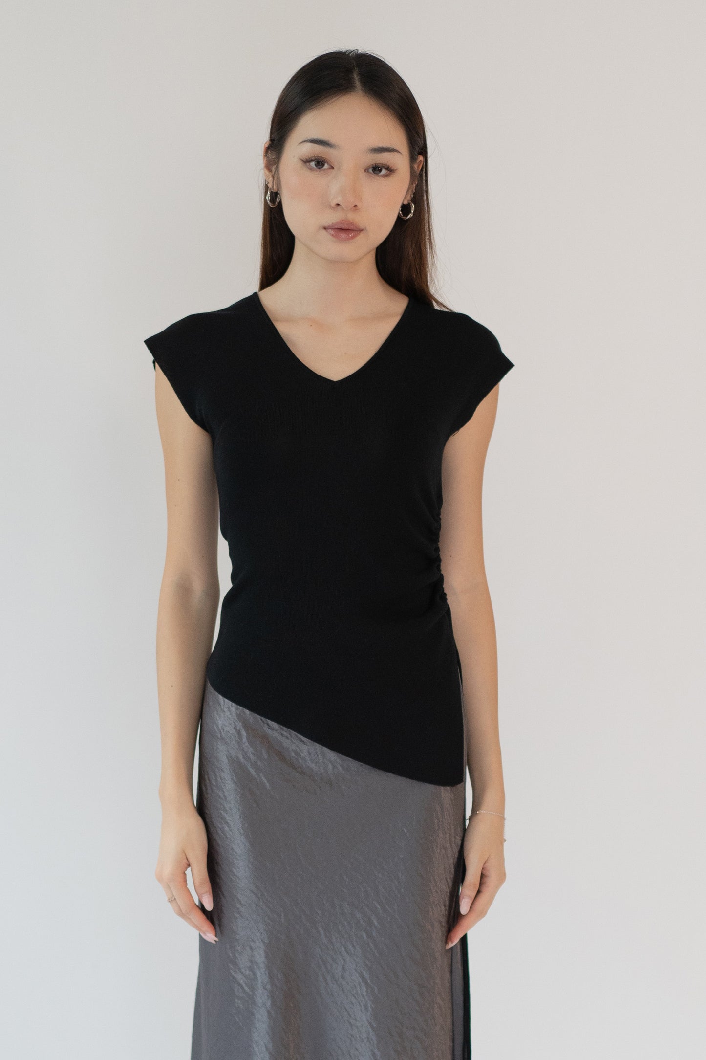 Tailored V-Neck Asymmetric Blouse