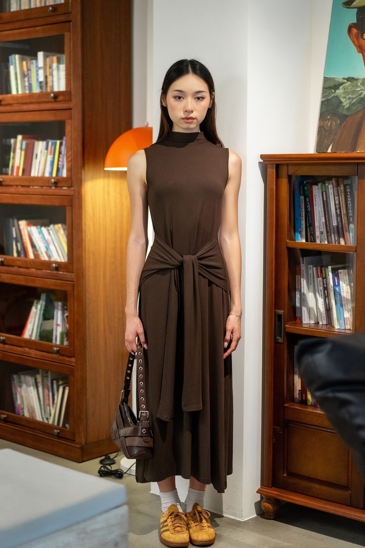 Funnel Neck Silhouette Knot Dress