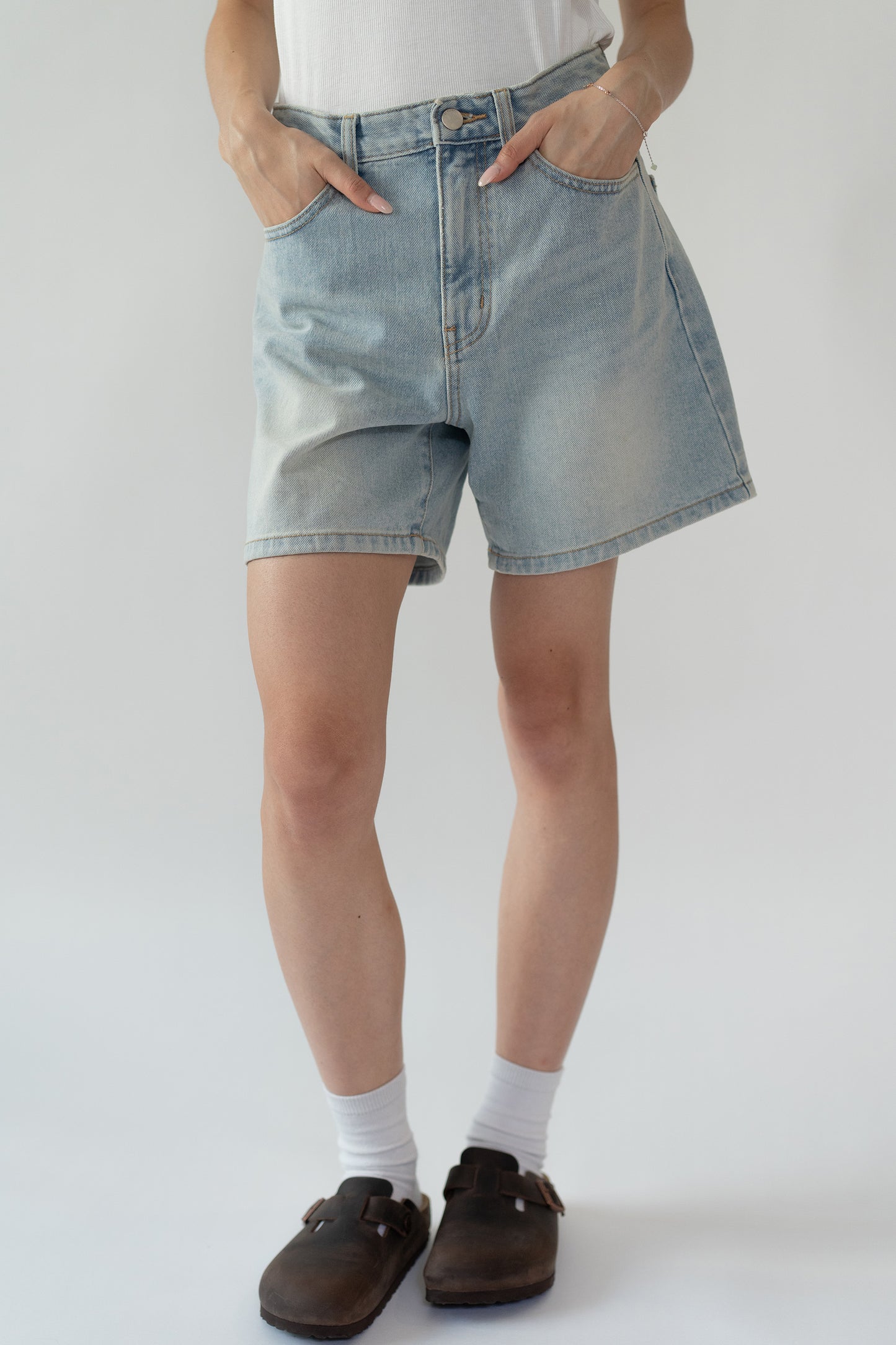 D Structured Denim Bermuda Shorts