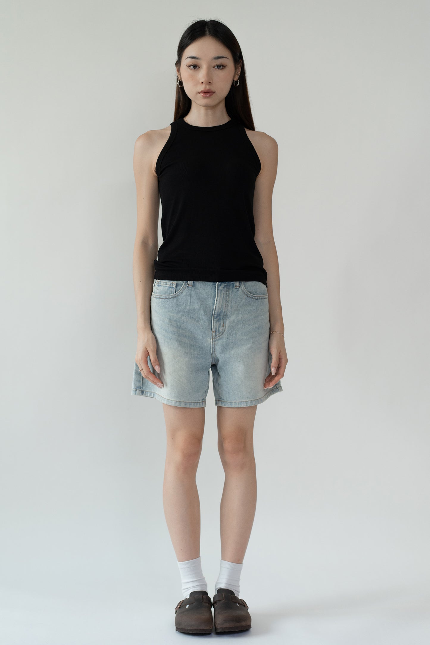 D Structured Denim Bermuda Shorts